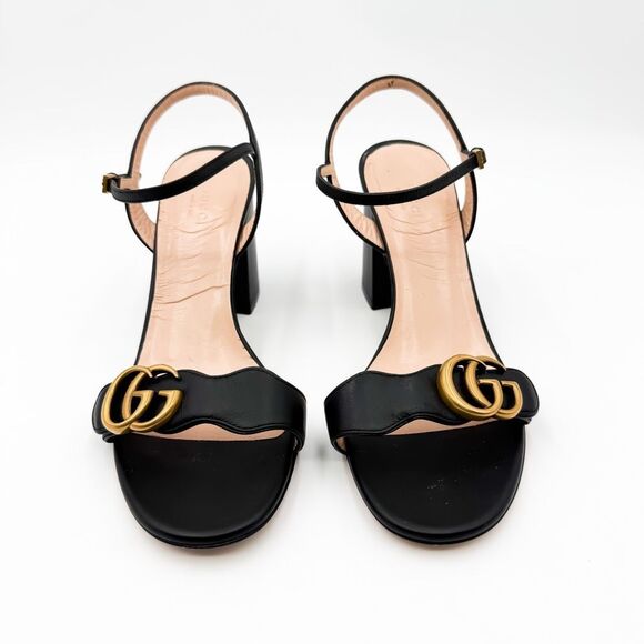 Gucci Marmont GG Black Leather Sandals Block Heels EU 39 US 9 - Picture 2 of 11